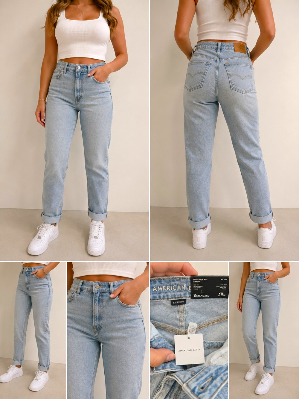 American Eagle Super High-Rise Mom Jeans Women’s 8 Regular 29W Strigid Light Was